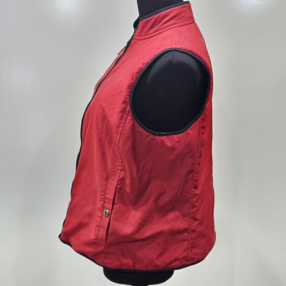 Chaps Black Quilted Reversible Vest Solid Red Snap Pockets Full Zip Medium - Picture 8 of 10